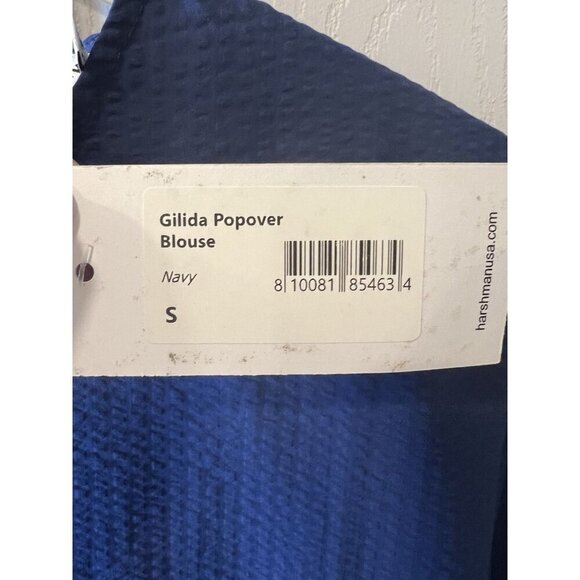 Harshman Anthropologie Navy Gilida Popover Blouse Size S Cotton Puff Sleeve - Picture 8 of 10